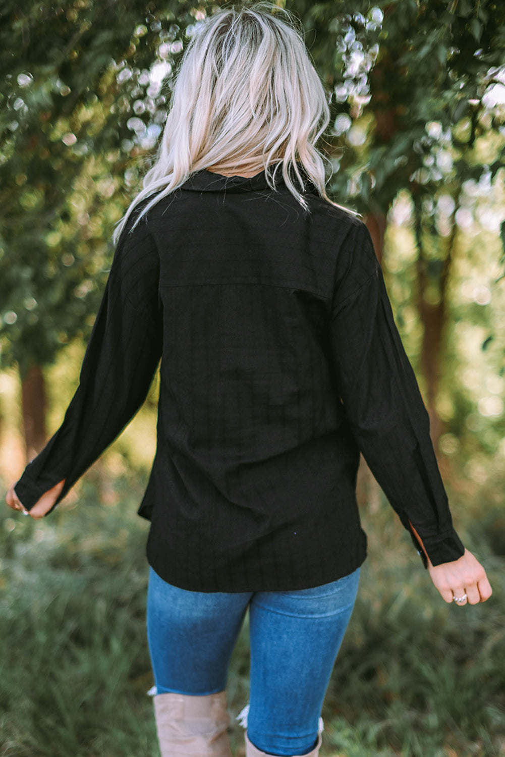 White Textured Buttons Pocketed Shirt