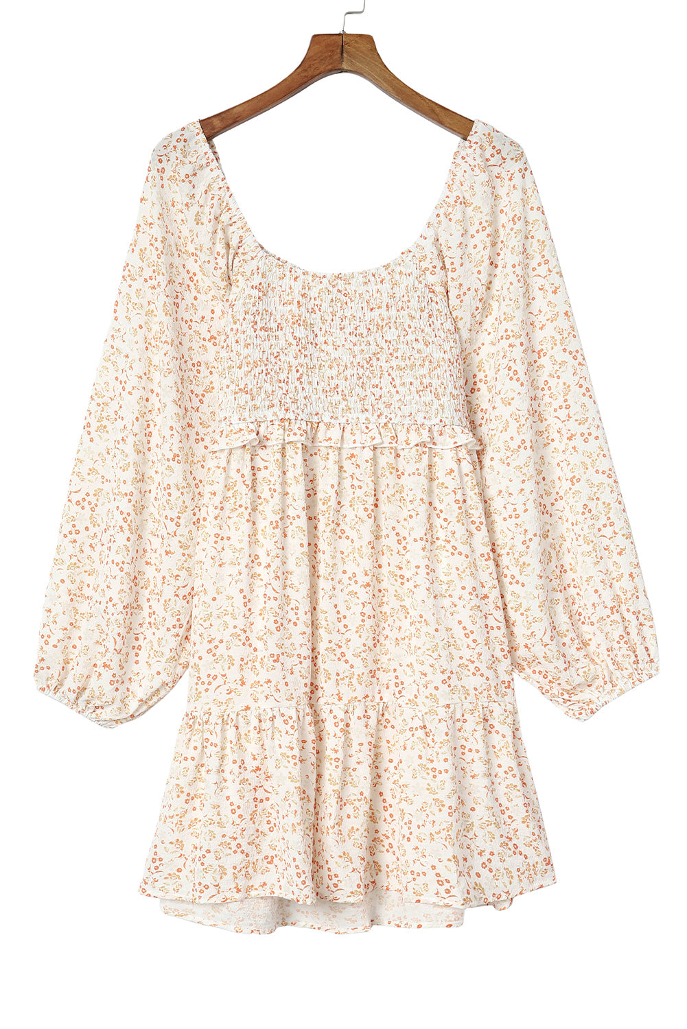 Apricot Boho Floral Smocked Puff Sleeve Mini Dress