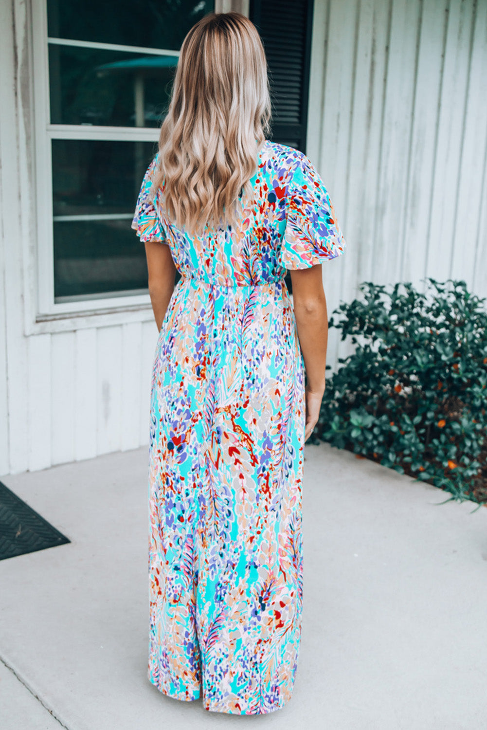 Wrap V Neck Floral Maxi Dress