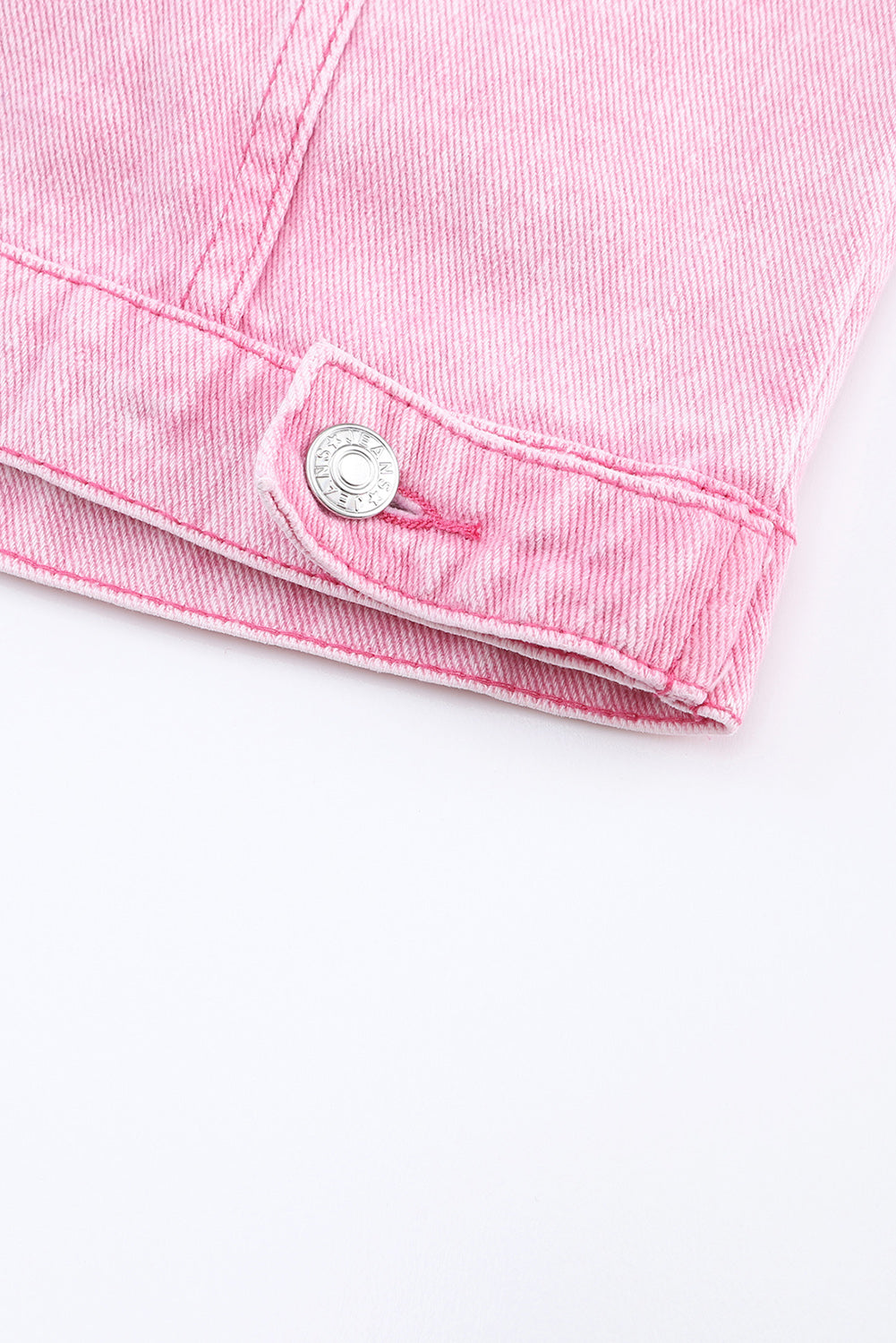 Pink Acid Wash Button Flap Pocket Denim Jacket