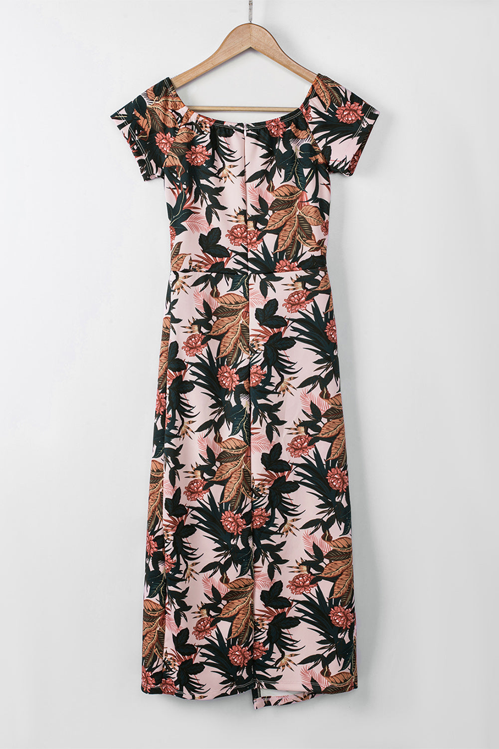 Pink Floral Print Off Shoulder Slit Bodycon Midi Dress