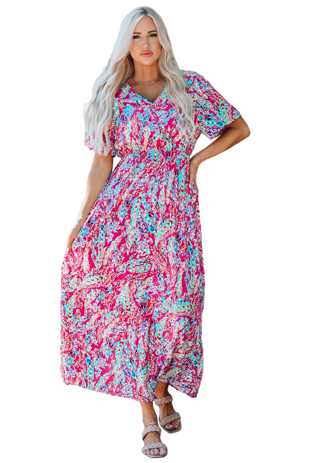 Wrap V Neck Floral Maxi Dress