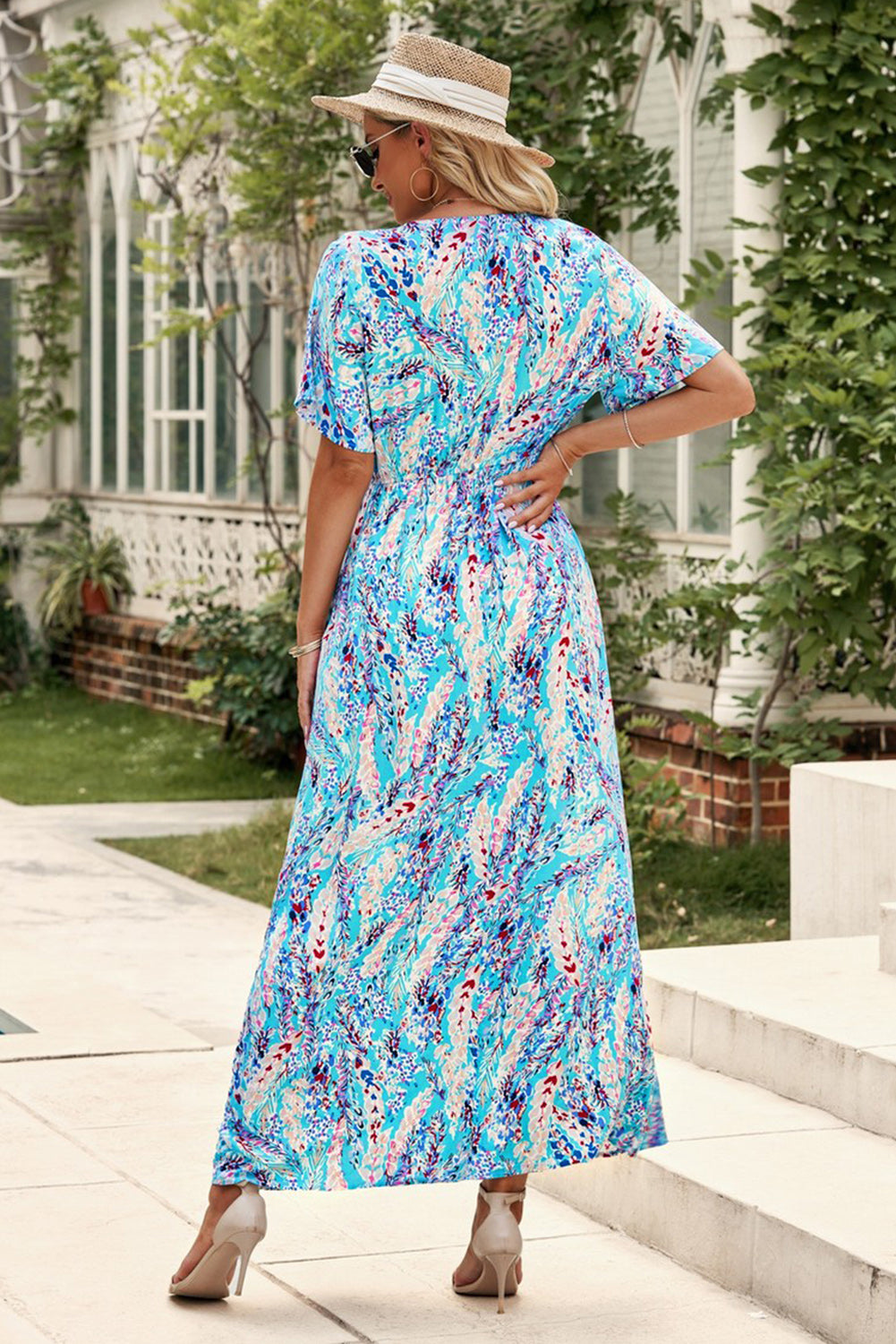 Wrap V Neck Floral Maxi Dress